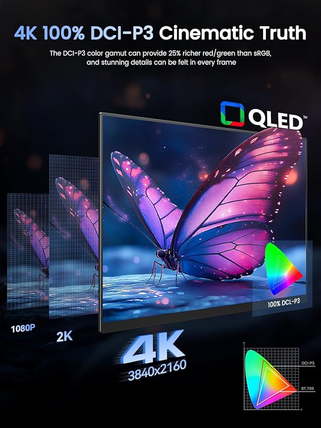 UPERFECT Portable Monitor 4K 120HZ QLED 17.3" | 0.1ms Gaming Monitor, 500 Nits | 3840 * 2160 UHD |100% DCI-P3 | USB-C & HDMI | VESA & Kickstand | Travel Screen for Laptop, Computer, Game Consoles