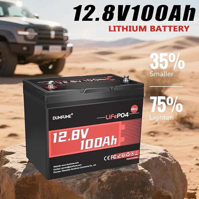 2 Pack 12V 100Ah Mini LiFePO4 Battery, Built-in 100A BMS,1280Wh Deep Cycle Rechargeable Lithium Battery 6000+ Cycles 10-Year Lifespan for RV, Solar, Marine and Home Energy Storage