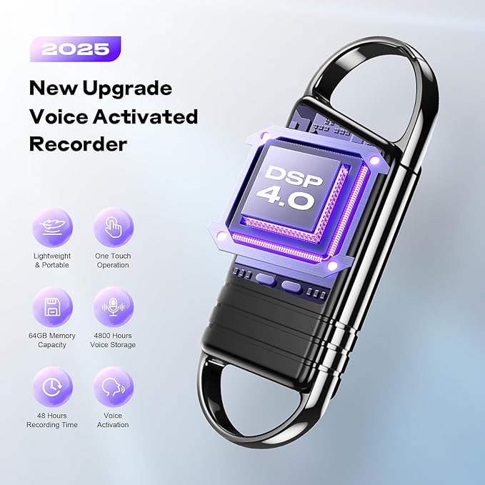 64GB Digital Voice Recorder - Xelarvex Voice Activated Recorder AI-Intelligent Noise Reduction, 4800 Hours Recording Device, Audio Recorder for Lectures/Meetings/Interviews