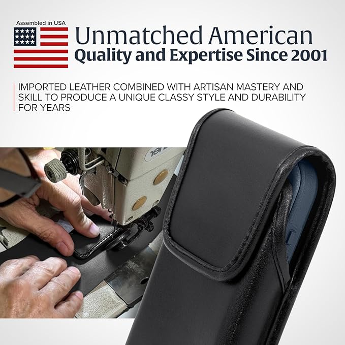 Turtleback Belt Clip for iPhone 16 Pro, 16e, 15 pro 14 Pro 13 Pro -Large- Fits w/Defender Bulky Style Cases, Premium Black Leather, Vertical Belt Holder, Magnetic Closure HD Rotating Belt Clip