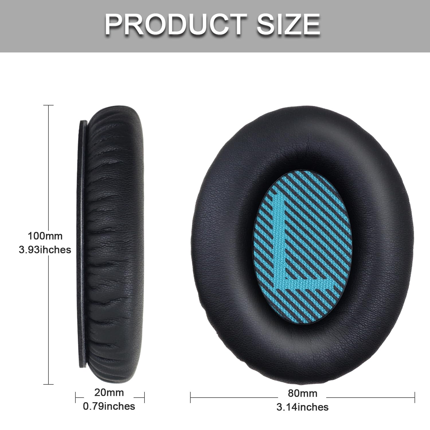 Ear Pads for Bose Quiet Comfort 35 Soft Protein Leather Replacement Earpads Ear Cushions Ear Pad for Bose QC 45/35 / 25/15 QC2 / Ae2 / Ae2i / Ae2W / Sound Link/Sound True (QC35-Black&Blue)