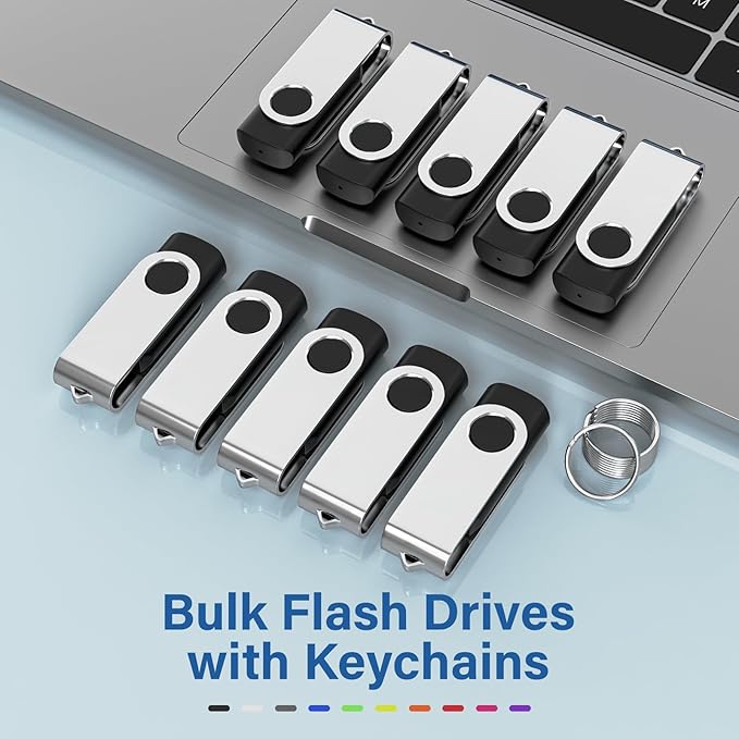 USB Flash Drives 2GB 10 Pack, Wooolken USB 2.0 Thumb Drives with Keychains Memory Stick USB Drive Pendrive for PC Laptop Computer (Black)