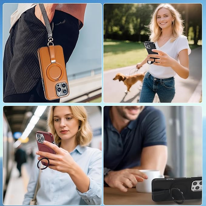 Leather Case, Suitable for iPhone 16 Pro Case, Invisible Magnetic Design, Equipped with a Lanyard and Foldable Stand, Black, Yellow and red (Yellow, iPhone 16 Pro)