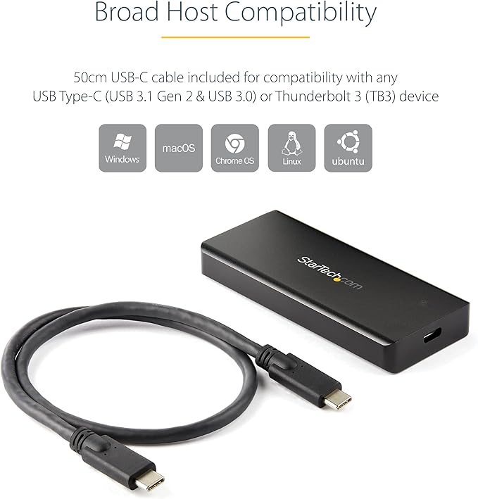 StarTech.com USB-C 10Gbps M.2 NVMe PCIe SSD Enclosure - Rugged Aluminum External M.2 PCIe M-Key Case IP67 Rated - 1GB/s Read/Write - Supports 2230/2242/2260/2280 - TB3 Compatible - Mac/PC, TAA