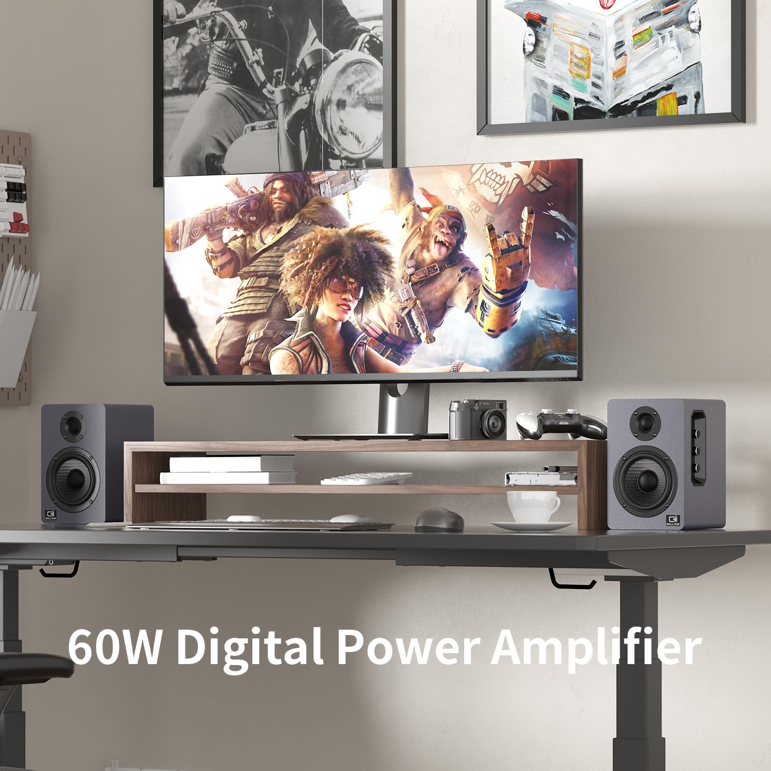 IBALL·BOX H2 Bookshelf Speakers, 60W Stereo, Record Player/Computers Speakers, DSP, Carbon-Fiber Woofer, Silk Tweeter, Optical/USB-C/AUX, Bluetooth 5.3, Slate Blue