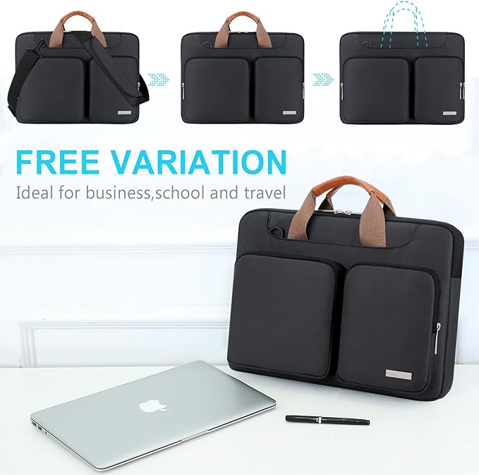 Lacdo 360° Protective Laptop Shoulder Bag, 16 inch Laptop Bag for 16 inch New MacBook Pro M4/M3/M2 /M1 Pro Max A3403 A3186 A2991 A2780 A2485 2024-2019, 15" Surface Laptop 7th Copilot+PC Computer,Black