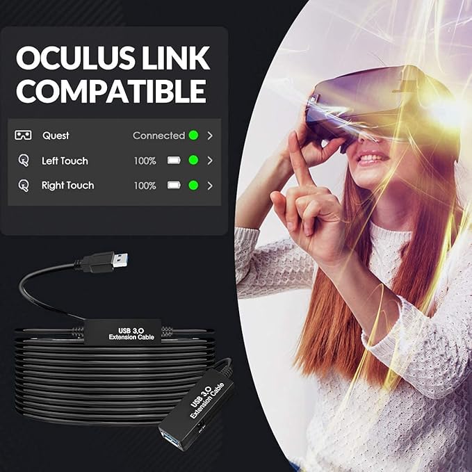 75FT USB 3.0 Active Extension Cable, USB 3.0 Extension Cord A-Male to A-Female, With High-Speed Data Signal Amplifier, Compatible With Quest 3.VR,Rift.360 Kinect. Xbox,Webcam.PS4 HD Camera or More