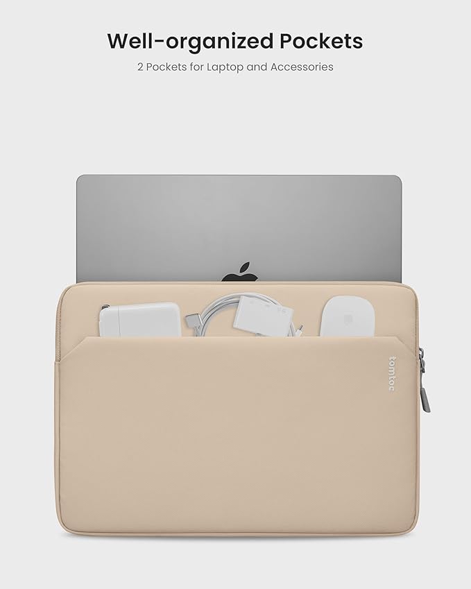 tomtoc Slim Laptop Sleeve Case for 13-inch New MacBook Air M4/A3420 M3/A3113 M2/A2681, M1/A2337 2025-2018, MacBook Pro M2/M1, Water-Resistant Protective Carrying Case with Accessories Pocket