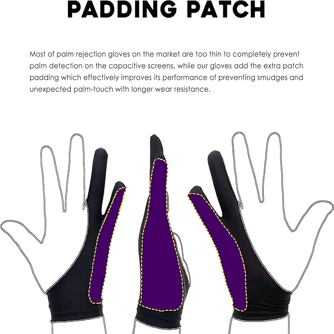 AKX Artist Glove, Palm Rejection Drawing Glove for Graphic Tablet, iPad - Smudge Guard, 2-Finger, Good for Left and Right Hand (Black, Small, 2 Pack)