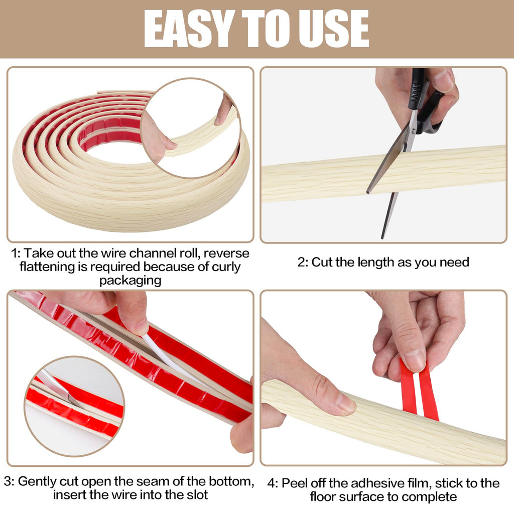 Floor Cord Cover Self Adhesive Cord Hider,3.3FT Cable Management, Extension Strip Protector for Wires, Prevent Cable Trips for Offices, Gyms, Exhibitions Cavity:0.39"(W) x 0.27"(H) Yellow Wood