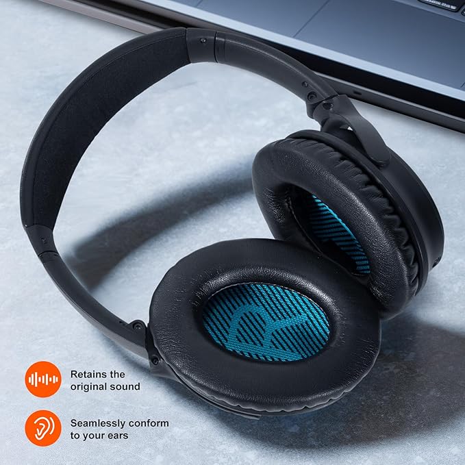 Aurivor Replacement Ear-Pads for Bose QuietComfort QC 35 (ii) 25 15 2 Headphones, Tear-Proof Cushion for QC35 (ii) QC25 QC15 QC2 SoundTrue/SoundLink AE2/AE2i/AE2w Around-Ear Headphones (Black)
