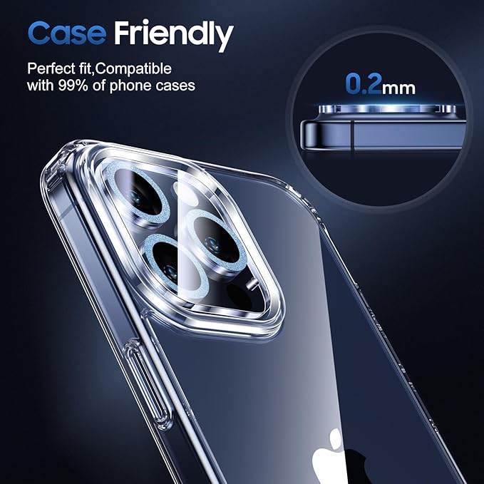 UniqueMe for 3 Pack iPhone 15 Pro/iPhone 15 Pro Max Camera Lens Protector, [Drop Protection] [Case Friendly] 9H Tempered Glass Camera Cover Screen [Update New Version] - Light Blue