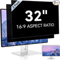 [2 Pack] 32 Inch Computer Privacy Screen Filter for 16:9 Aspect Ratio Widescreen Monitor - Anti Glare Blue Light Filter, Removable Computer Monitor Privacy Shield, Anti-Scratch 32in Protector Film