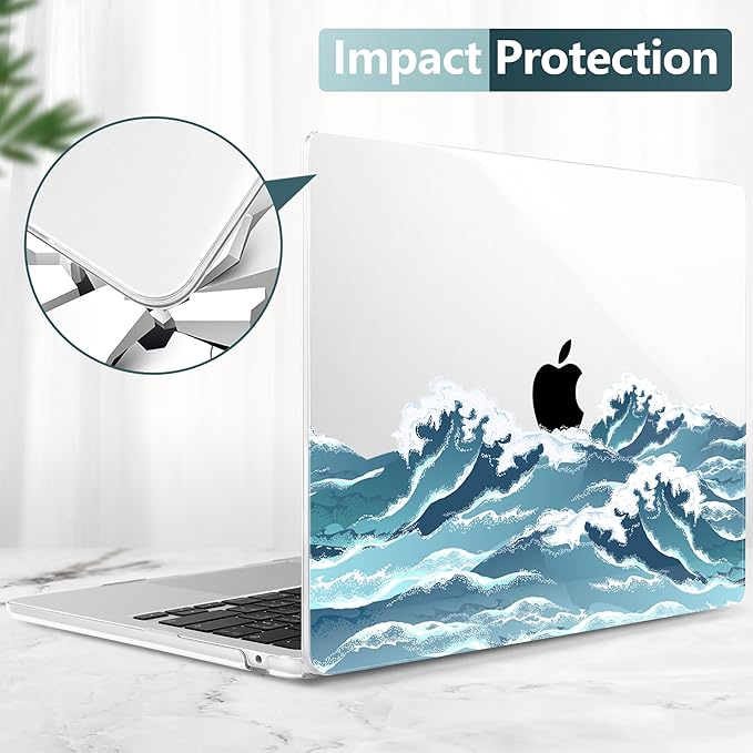 TWOLSKOO for M4 MacBook Air 13.6 inch Case 2025-2022 Release M4 A3240 M3 A3113 M2 A2681, Plastic Hard Shell & Screen Protector & Keyboard Cover & Trackpad Film, Ocean