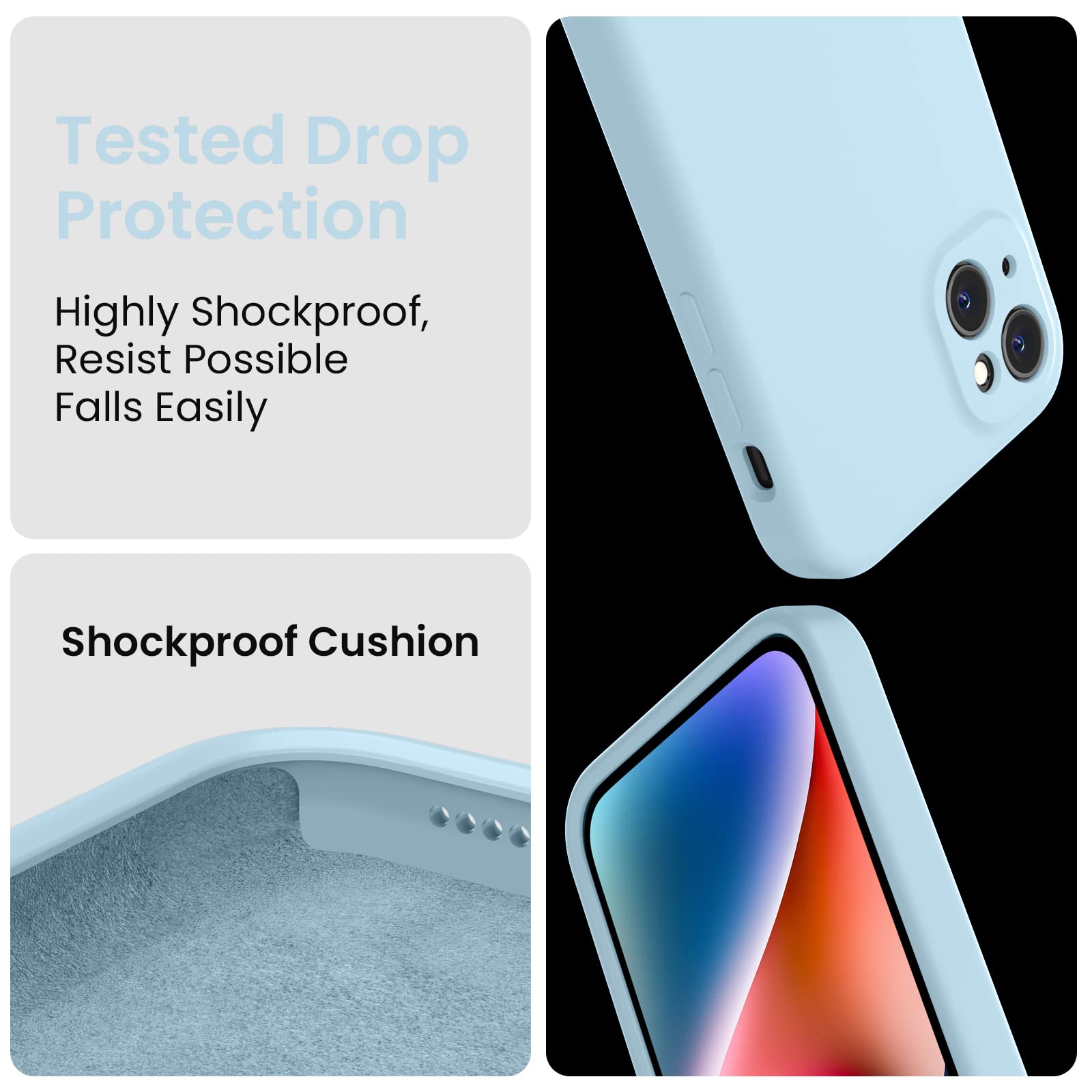 FireNova Designed for iPhone 13 Case, Silicone Upgraded [Camera Protection] Phone Case, Soft Anti-Scratch Microfiber Lining Inside, 6.1 inch, Sky Blue