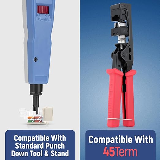 Everest 45° Angled RJ45 Cat6 Keystone Jacks 10-Pack in Light Almond - Slim Profile Female RJ45 Connectors - Cat 6 Keystone Jack - Compatible with 45° Angled Speed Termination Tool - 45Term