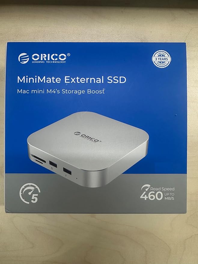 ORICO MiniMate SE Mac mini M4 512GB Storage & Docking Station, External SATA SSD (Non-Removable) 5Gbps(480MB/s), USB A*4, USB-C, SD/TF 3.0, 3.5mm Audio, Includes 2 Cables – M4SE