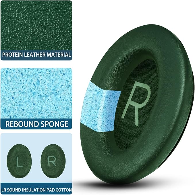 Headphones Replacement Ear Pads, Protein Leather earpad Cushions for Bose QuietComfort 45（QC45） Headphones, Softer Memory Foam - Dark Green