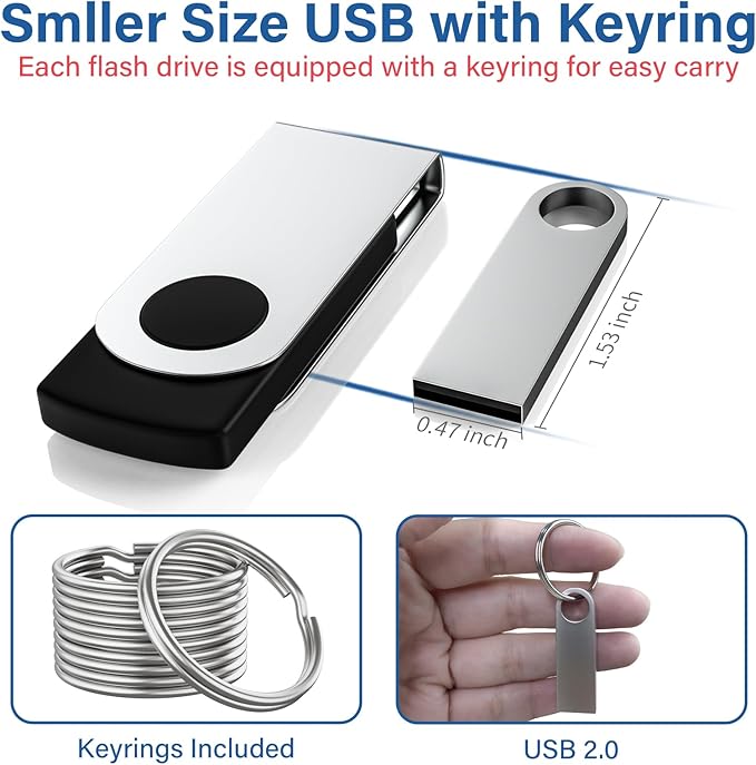 20 Pack 128MB USB Flash Drive with Keychains, Wooolken Sleek Metal USB 2.0 Thumb Drives Memory Stick for PC Laptop Computer(Sliver)