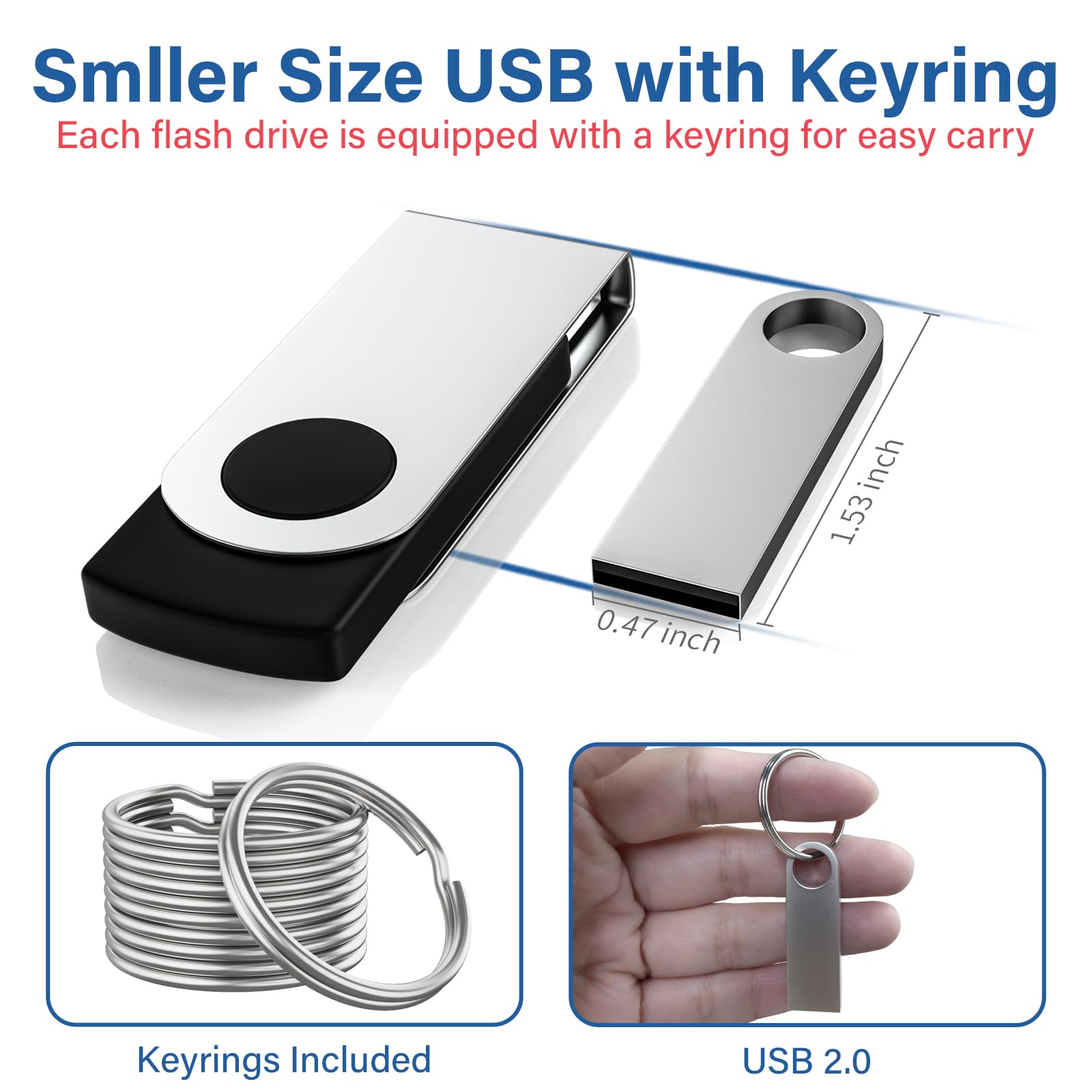 16GB USB Flash Drive 20 Pack, Wooolken Sleek Metal Thumb Drives with Keychains Swivel Memory Stick Pendrive USB 2.0 Jump Zip Drive USB Stick(Gold)