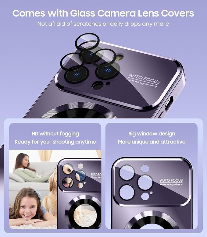 Magnetic for iPhone 13 Pro Max Case, Compatible with MagSafe, Built-in Camera Lens Protector, Logo View, Military Grade Drop Proof Phone Case Cover, Purple