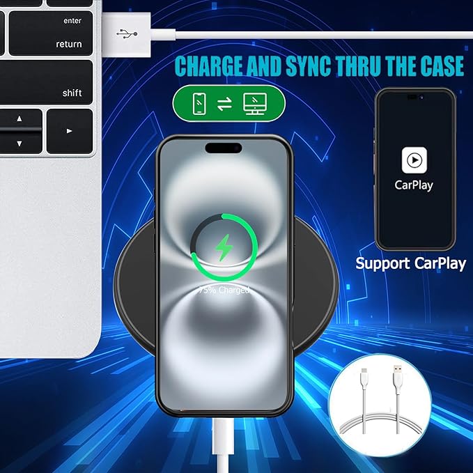 Battery Case iPhone 16 Plus, Upgraded 12000mAh Rechargeable Portable Extended Battery Pack Supported Qi Wireless Charging Case Compatible with iPhone 16 Plus (6.7 inch) Charger Case Power Bank (Black)