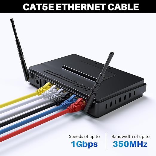 Cat5e Ethernet Cable 75 FT, Cat 5e Internet Cable, Red Snagless Patch Cord, Flexible, Network, LAN, PoE, Standard RJ45 Connector for PC, Server, Router, Modem, TV, PS5 - with 15 Cable Ties