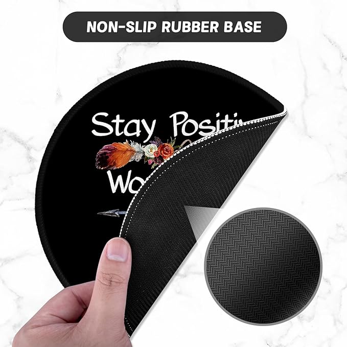 ITNRSIIET Round Mouse Pad with Stitched Edge Premium-Textured Waterproof Non-Slip Rubber Base Desktop Protection Mat Diameter 8.7 inches, Inspirational Quote Black