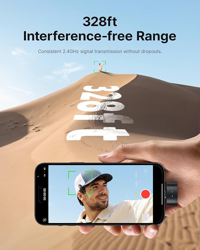 BOYA Magic Wireless Mini Microphones for iPhone 15-16/Android, 4 Form-in-1 Mic, 7g Lightweight, AI Noise Reduction, 48kHz/24bit, APP Control, 328ft Range, Microphone for Recording (Stand not included)
