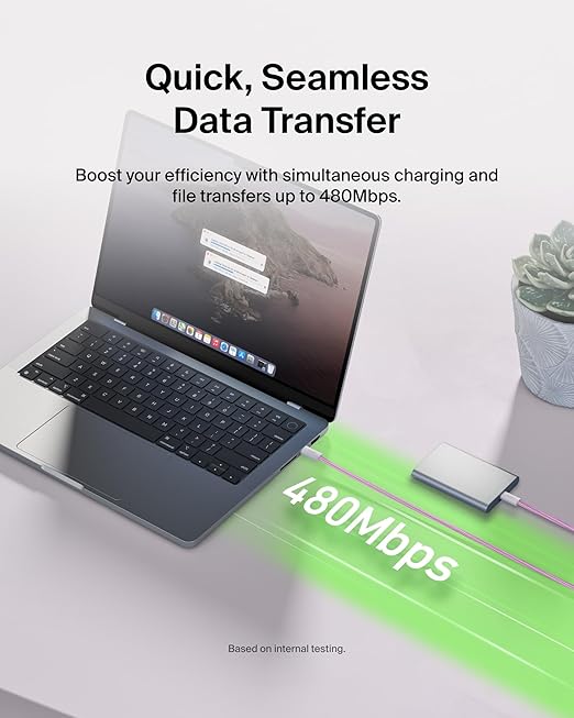 Belkin USB C to USB C Cable, 6.6ft, 60W - Type C Charger, iPhone Charger Cord, Soft, Braided, Flexible for iPhone 16, Galaxy S25, Pixel 9, Airpods, iPad Pro, Tablet & More, Travel Essentials - Pink