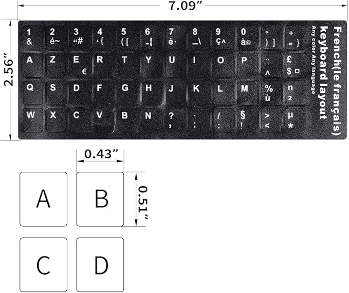 [2PCS Pack] French Keyboard Stickers,Matte Vinyl Keyboard Sticker with White Letters Non-Transparent for PC Computer Laptop Notebook Desktop Keyboards (French)