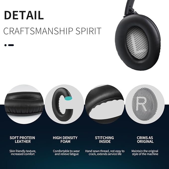 Ear Pads for Bose QC35: Durable Comfortable Noise Cancellation Replacement Cushion Earpads for Bose Quitecomfort 35 QC35 QC35 ii Headphones with Good Audio Quality