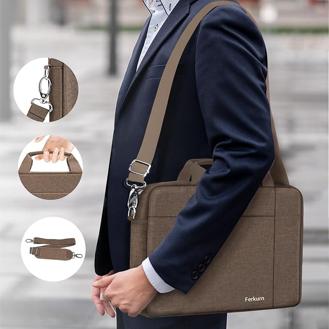 Ferkurn Laptop Bag Case for Women Men Computer Bag Compatible with HP Envy Pavilion Omen/LG Gram/MSI/Dell Inspiron XPS/Lenovo/Acer, Shoulder Strap Carrying Messenger Briefcase, Brown, 17 17.3 Inch