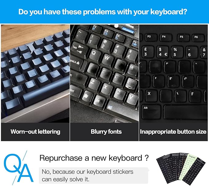 2PCS Russian Keyboard Stickers, Russian-Englsih Keyboard Letters Replacement Stickers White Font Black Background for PC Computer Laptop Notebook Desktop, Cyrillic Keyboard Alphabet Stickers