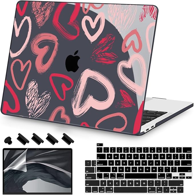 Teryeefi for MacBook Pro 13 inch Case 2025 2024 2022 2021 2019 2018 2017 2016 Release fits Model A2338 M2 M1/A2289/A2251/A2159/A1989/A1706, Design Hard Shell with Keyboard Cover Dust Plug, Heart A002