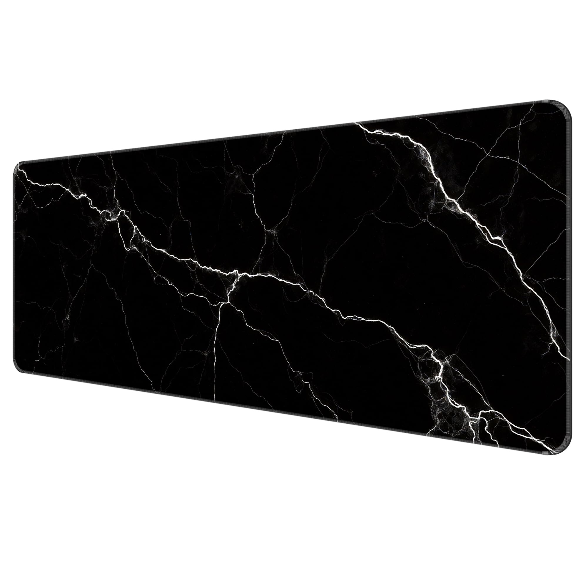 Dynippy Large Thin Mouse Pad with Stitched Edges, Black White Marble