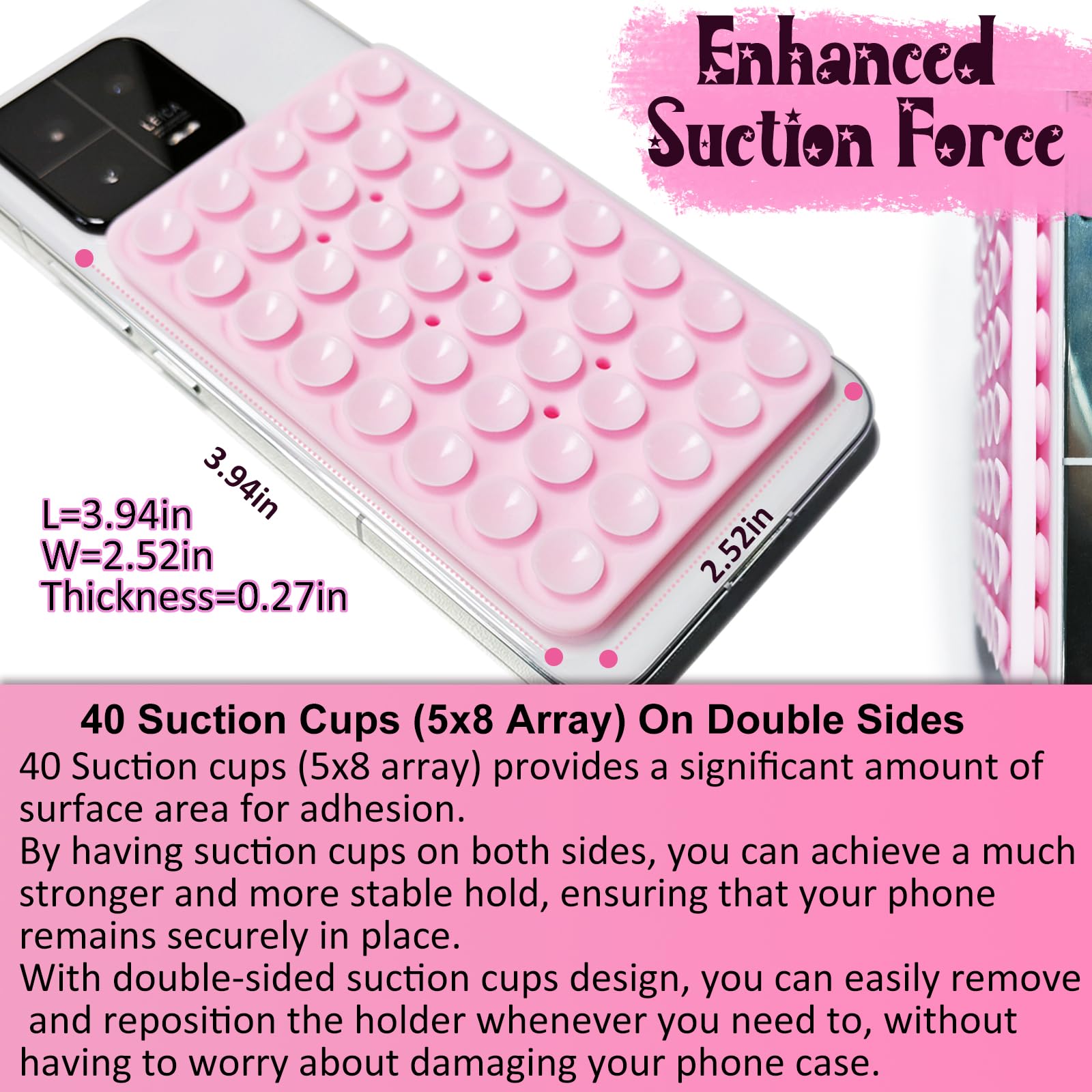 LvShuLiangPin Anteel 2 Pack Silicone Suction Cup Phone Case Mount Double Sided, Hands-Free Strong Grip Silicon Phone Holder, Non Slip Phone Accessories for Selfies and Videos (Lavender)