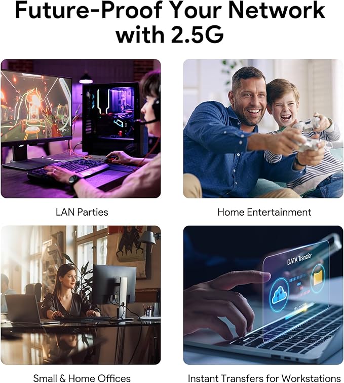 Ethernet Switch 2.5 Gigabit, 5 Ports Multi-Gigabit Ethernet Switch, Unmanaged, Fanless, Plug & Play, Reliable Network Splitter, Ideal for Gaming, NAS, PC, Silent, Desktop/ Wall Mount, Metal Design