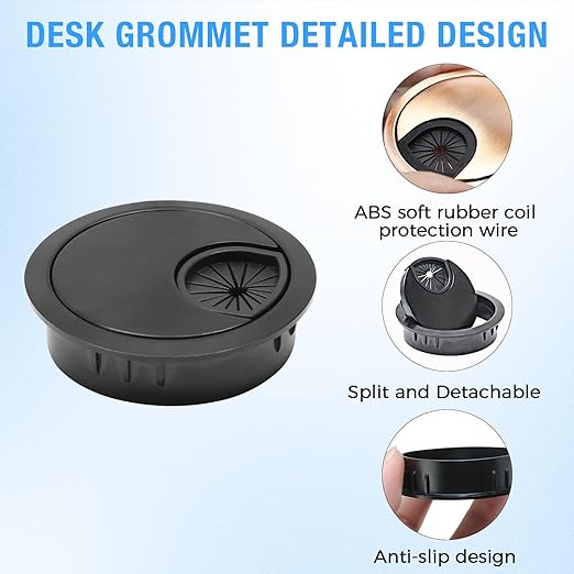 Desk Grommet 2-3/8" (60 mm), Desk Cord Hole Cover, Cable Grommet Metal Zinc Alloy Materilal, Desk Hole Grommet for Office and Home Table Cable, Detachable Cable Cord Organizer (Brushed Silver 1 Pcs)