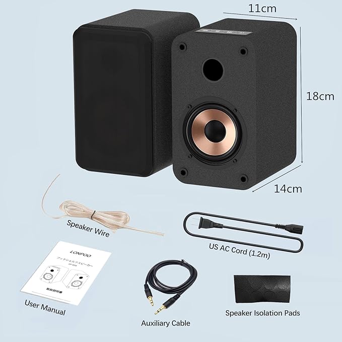 LONPOO Blueooth Computer Speakers for Desktop PC and Laptop, Plug-N-Play, 30W RMS Active Bookshelf Speaker with 3-Inch Full Range Speaker,Support USB Playback,Aux-in and 3.5mm Earphone Port