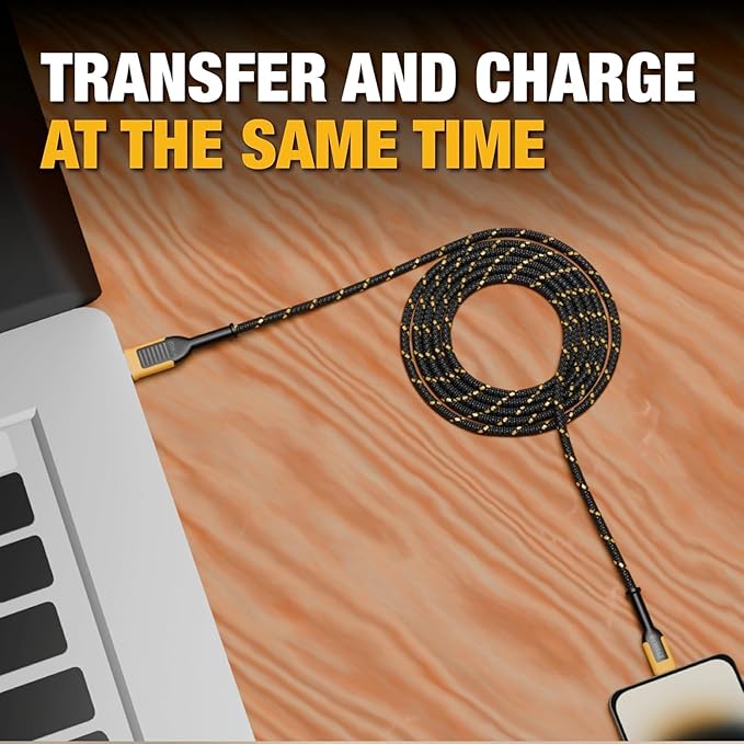 DEWALT Heavy Duty USB to USB C Cable, Jobsite Type C Cable, High Speed USBA to Type-C, Fast Charge USBC Fast Charging Cord for iPhone 16/15 Pro Max, MacBook, iPad, Samsung Galaxy, 10ft (USB2.0, Black)