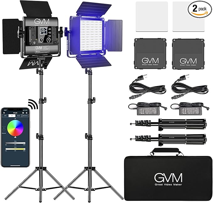GVM RGB LED Panel Video Light, Photography Lighting with APP Control, 800D Video Lighting Kit for YouTube Studio, Gaming, Streaming, Conference, 8 Kinds of Scene Lights, CRI 97, 2 Packs
