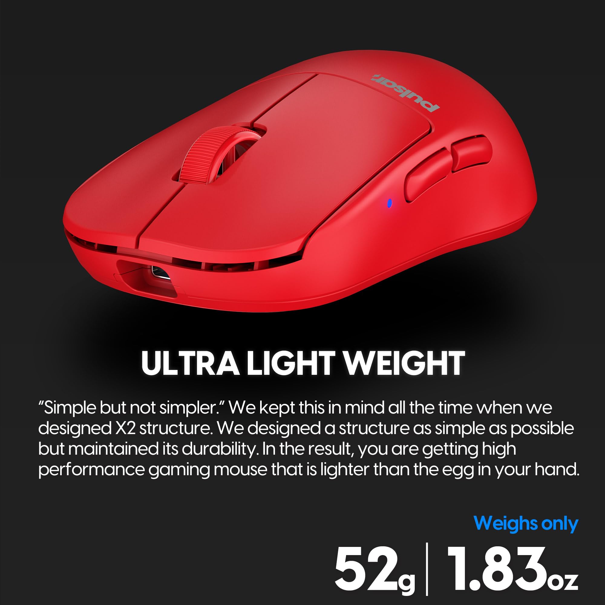 Pulsar Gaming Gears X2H mini Wireless Gaming Mouse, Limited Color Edition, Ultra Lightweight 1.83 oz (52 g), Symmetrical, Optical Switch, 26000 DPI, PAW3395 Sensor (Mini, Wireless, Red)