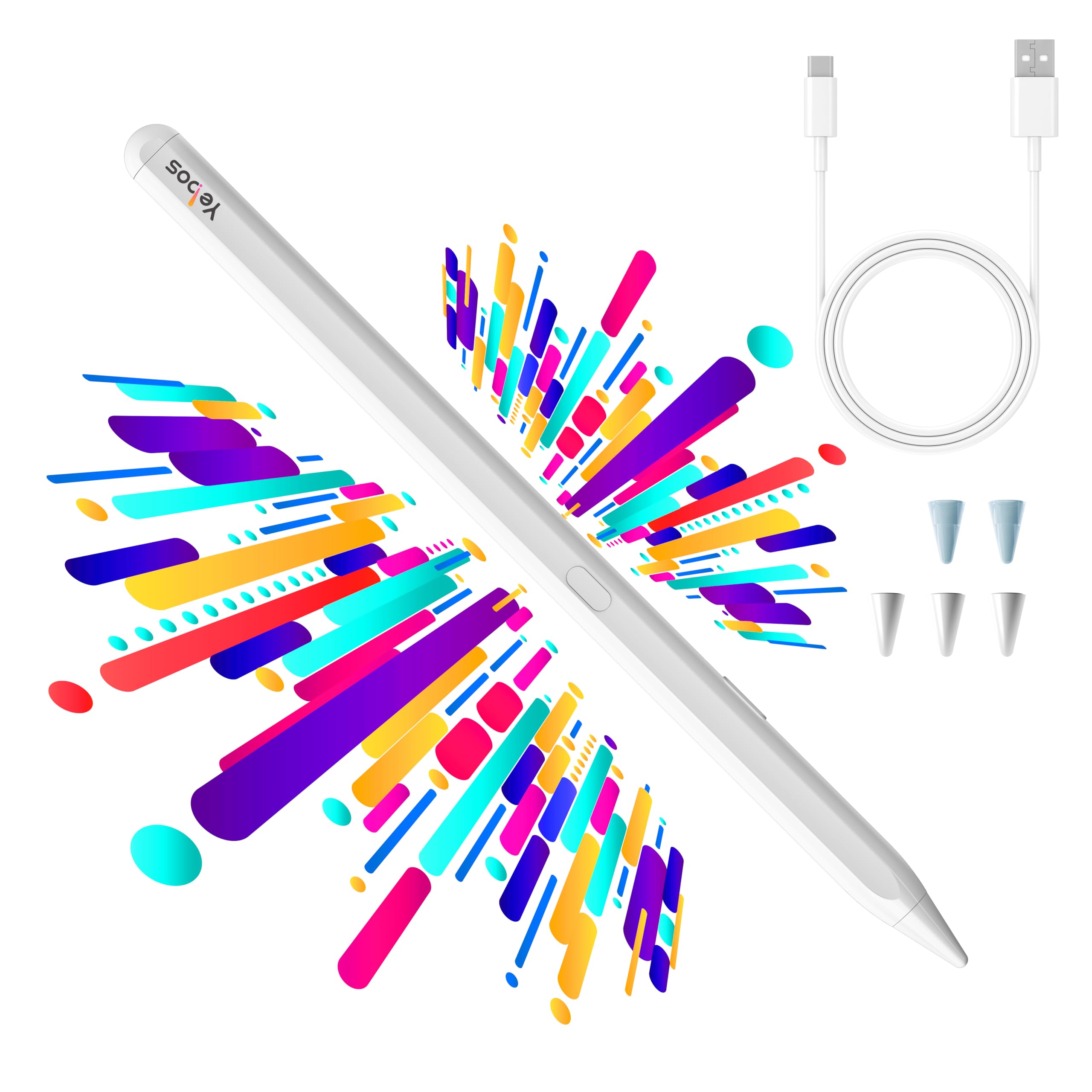 Yebos Stylus Pen for Apple iPad 2018-2025, Compatible with Pencil, 3X Battery Life, USB-C Fast Charging, Tilt & Palm Rejection, for iPad 6-11th, Pro 11/12.9/M4, Air 3/4/5/M2/M3, Mini 5/6/7 – White