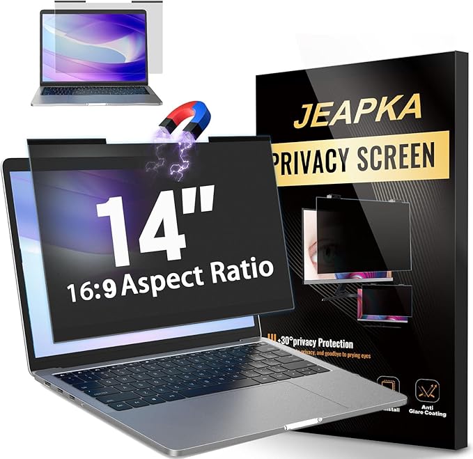 Magnetic Laptop Privacy Screen Filter 14 inch for 16:9 Widescreen Computer Monitor, Removable Anti Blue Light Privacy Shield, Anti-Glare Protector