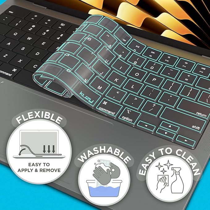 Kuzy Mint Premium MacBook Pro 14 inch Keyboard Cover M4 16" 2025 2024 2023 M3 M2 M1 Pro Max - MacBook Air 13 inch Keyboard Cover 15" M4 - A3240 A3241 A3401 A3403 A3114 A3113 - US Layout TPU, Mint