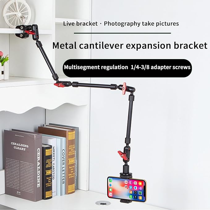Adjustable Articulating Magic Arm with Clamp and Phone Holder Clip for Desk Mount, Desk Stand, Cell Phone Tripod