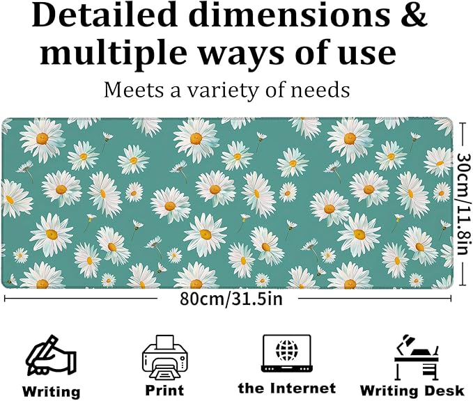 Daisy Gaming Mouse Pad, Large Office Desk Mat, Anti-Slip Rubber Base Mousepad for Computer Laptop Keyboard, Smooth Desk Pad for Home Office Gamer Work Accessories 31.5" x 11.8"