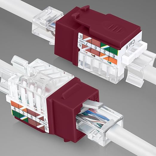 Everest 45° Angled RJ45 Cat6 Keystone Jacks 50-Pack in Red - Slim Profile Female RJ45 Connectors - Cat 6 Keystone Jack - Compatible with 45° Angled Speed Termination Tool - 45Term (B0BL3GS7ZY)