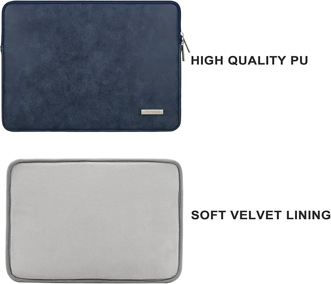 RAINYEAR 16 Inch Laptop Sleeve PU Suede Leather Case Protective Padded Cover Water Resistant Carrying Bag Compatible with 16" MacBook Pro/Max A2780 A2991 A3403 A3186 A2141 A2485 (Deep Blue)
